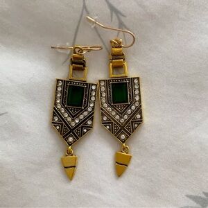 Marquis Ethnic Vintage Emerald Bronze Brushed Earrings